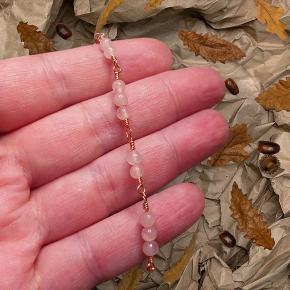 Artisan Copper Wire Wrap Bracelet with Rose Qaurtz Beads - Picture 3 of 5